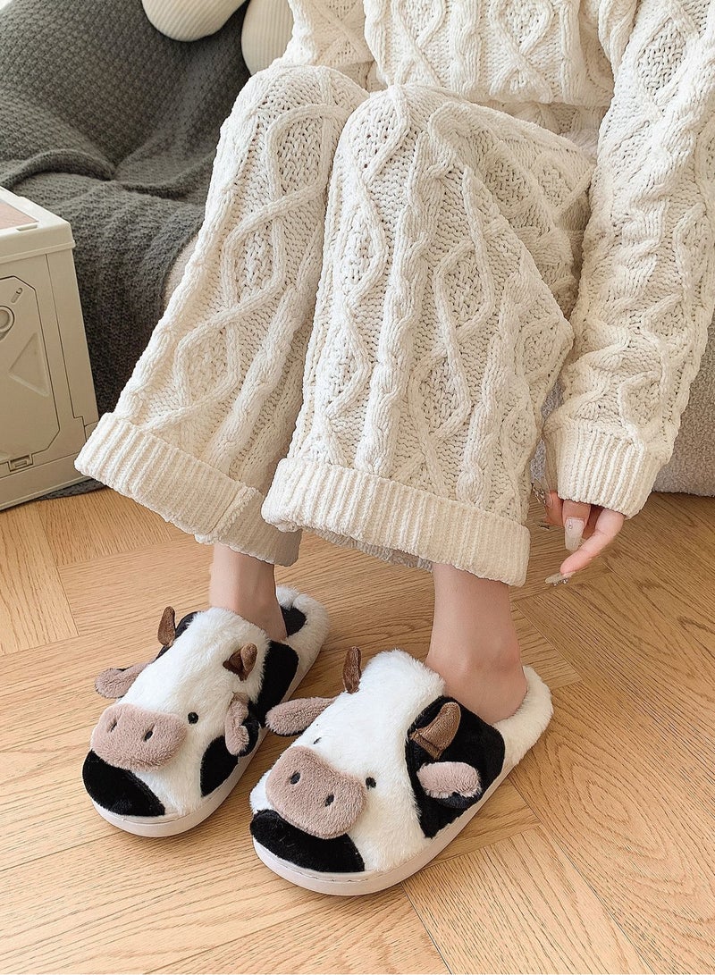 Indoor Warm Plush Slippers For Cows Black - Image 2