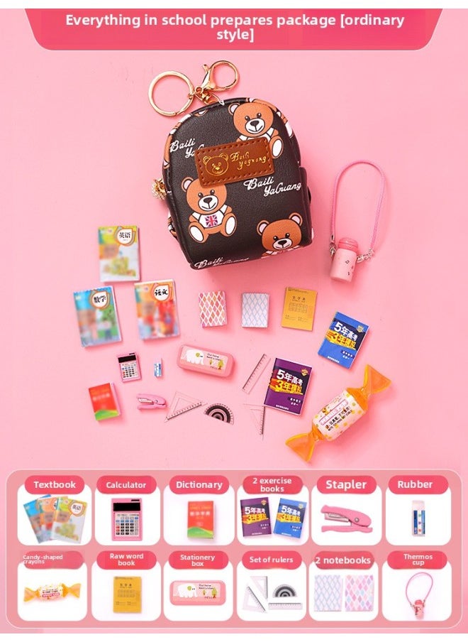 Children's Girls Toys 6-13 Years Old Little People Miniature Mini Stationery 8-12 Girls 10 Years Old Suit-Color:Ordinary [black Bear School Bag] Everything Is Available  - Image 1