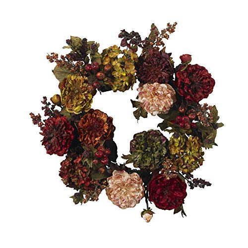 Nearly Natural 22in. Autumn Hydrangea Peony Wreath - Image 5