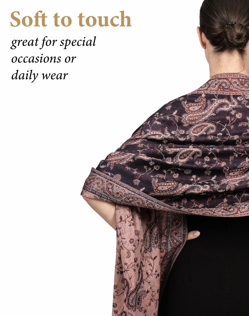Achillea Soft Silky Reversible Paisley Pashmina Shawl Wrap Scarf w/Fringes (Dark Navy Rust) - Image 3