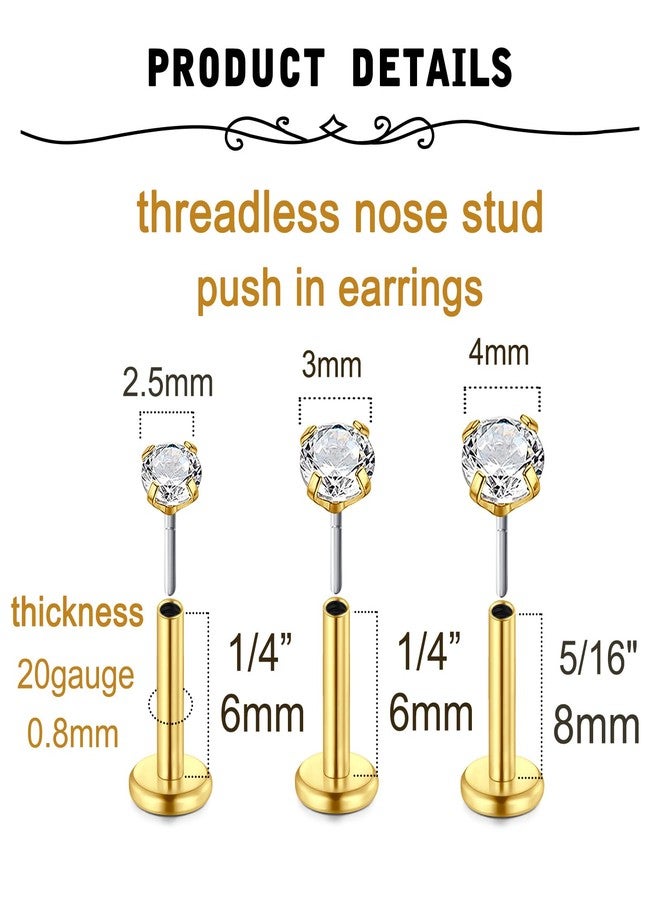 MODRSA Silver Gold Nose Studs Nostril Piercings Threadless Push in Nose Rings Stud L Shaped Surgical Steel Hypoallergenic Flat Back Helix Earrings Screw Studs Crokscrew Nostril Jewelry for Women Men - Image 2
