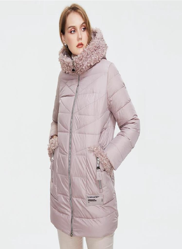 Eckek - Astrid Winter Women Mid-Length Coat Fur Collar Down Jacket Parka Hooded Fashion Outwear - Image 1