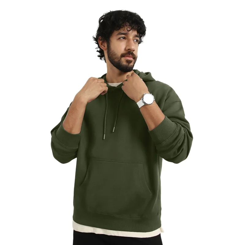 نوبيرو Olive Green Oversized Hoodie for Men