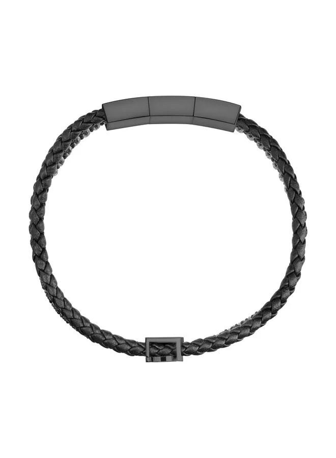 Saint Honore Paris Logo Black Macramé Braided Leather Bracelet for Men
