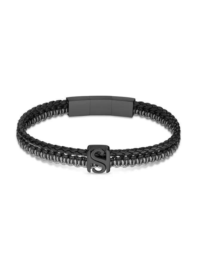 Saint Honore Paris Logo Black Macramé Braided Leather Bracelet for Men