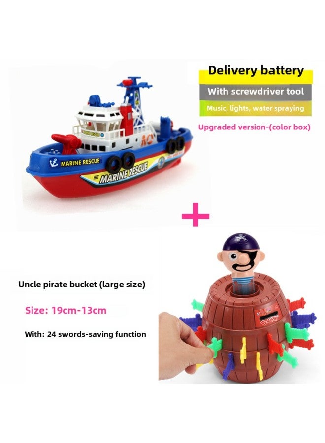 Electric Fire-fighting Ship Model That Can Spray Water Simulation Ship Warship Children Bath Boy Girl Toy Birthday Gift-Color:Can Be Photographed In Stock—upgraded Version + Pirate Bucket (large Size)  - Image 1