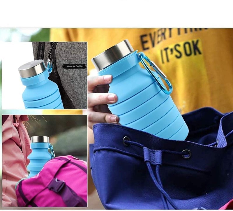 Baskety Collapsible Water Bottle Reusable Silicone Foldable for Travel Gym Camping Hiking Portable Leak Proof Sports 550ml (Blue, Pack of 1) - Image 5