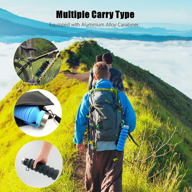 Baskety Collapsible Water Bottle Reusable Silicone Foldable for Travel Gym Camping Hiking Portable Leak Proof Sports 550ml (Blue, Pack of 1) - Image 4