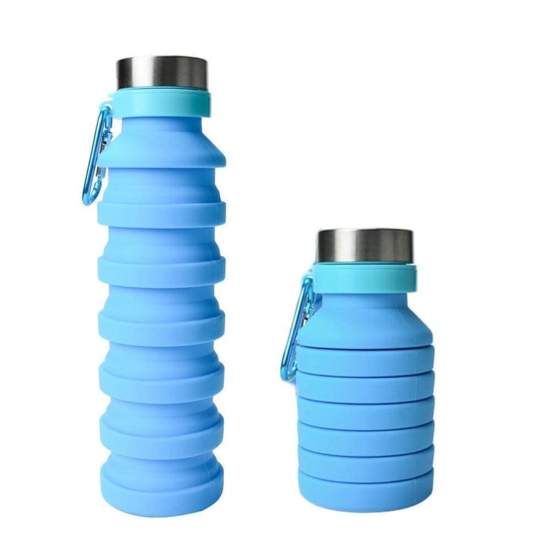 Baskety Collapsible Water Bottle Reusable Silicone Foldable for Travel Gym Camping Hiking Portable Leak Proof Sports 550ml (Blue, Pack of 1) - Image 1