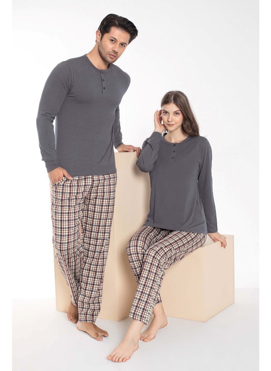 Couple Lover Can Be a Spouse Gray Brown Plaid Pattern Modal Long Sleeve Pajama Set - Price is for a Single Product - pzsku/Z8F7A14FFC7BCED9460DEZ/45/_/1741272252/e3221b58-cb5b-43e4-8f86-910032aba009