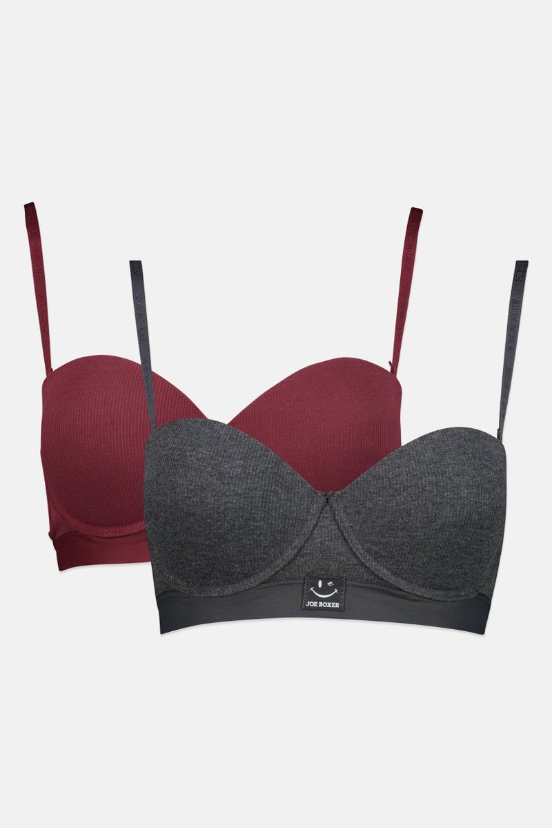 Joe Boxer Women 2 Pieces Brand Logo Padded Bra, Multicolor - Image 3