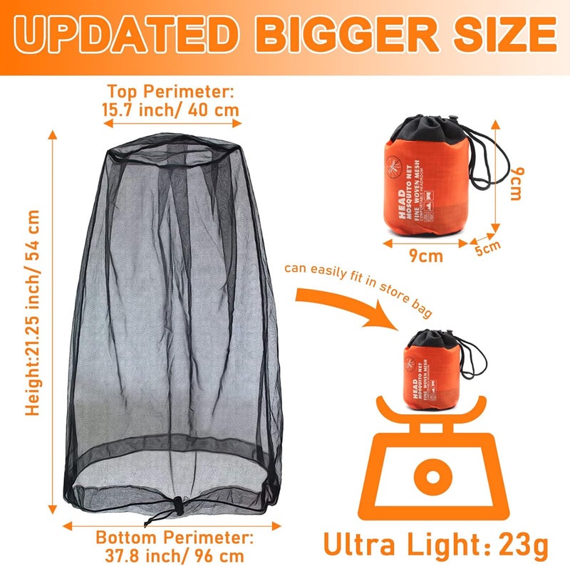 Benvo Mosquito Head Net Mesh, Face Neck Fly Netting Hood from Bugs Gnats Noseeums Screen Net for Any Outdoor Lover- with Carry Bags Fits Most Sizes of Hats Caps (2pcs, Black, Updated Big Net) - Image 2