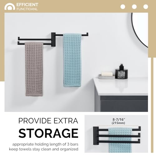 Angle Simple Swivel Hand Towel Holder, SUS 304 Stainless Steel Foldable 3 Towel Bars for Bathroom, Matte Black - Image 4