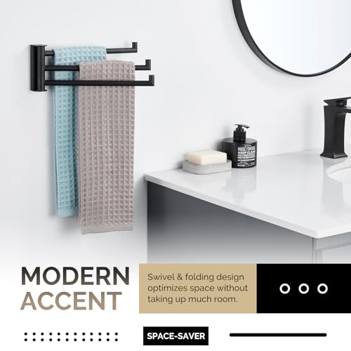 Angle Simple Swivel Hand Towel Holder, SUS 304 Stainless Steel Foldable 3 Towel Bars for Bathroom, Matte Black - Image 5