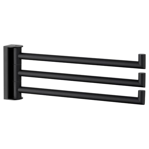 Angle Simple Swivel Hand Towel Holder, SUS 304 Stainless Steel Foldable 3 Towel Bars for Bathroom, Matte Black - Image 1