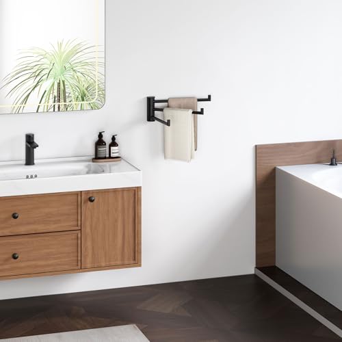Angle Simple Swivel Hand Towel Holder, SUS 304 Stainless Steel Foldable 3 Towel Bars for Bathroom, Matte Black - Image 3
