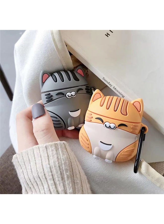 ELVRLA Earphone Case for AirPods Pro 3, Cute Sitting Smiling Happy Lucky Cat Case Soft TPU Silicone Case, Lovely Yellow Grey Kitty AirPods Pro 3 Cover Protective Skin Protector -Yellow - Image 2