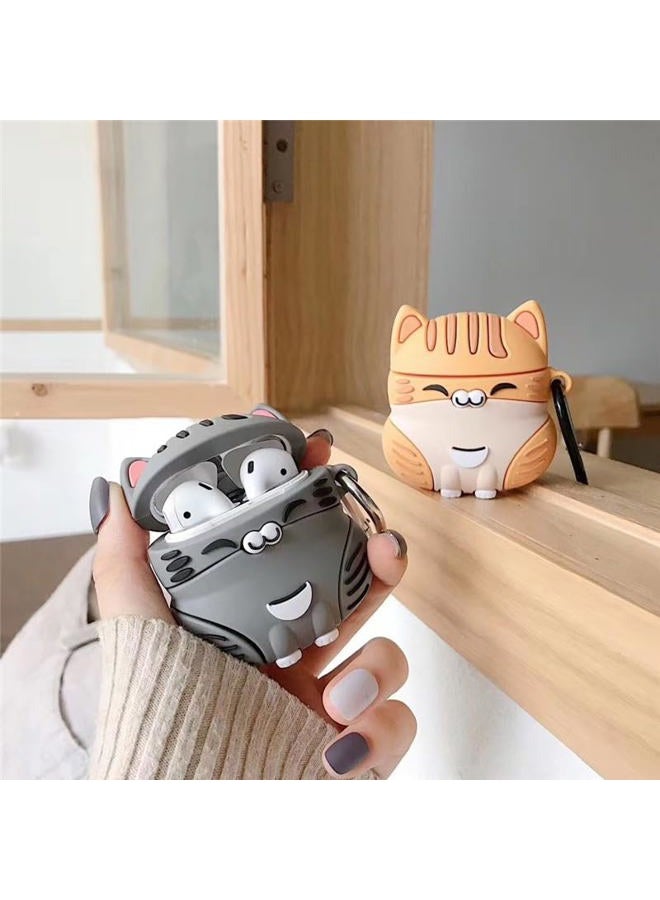 ELVRLA Earphone Case for AirPods Pro 3, Cute Sitting Smiling Happy Lucky Cat Case Soft TPU Silicone Case, Lovely Yellow Grey Kitty AirPods Pro 3 Cover Protective Skin Protector -Yellow - Image 3