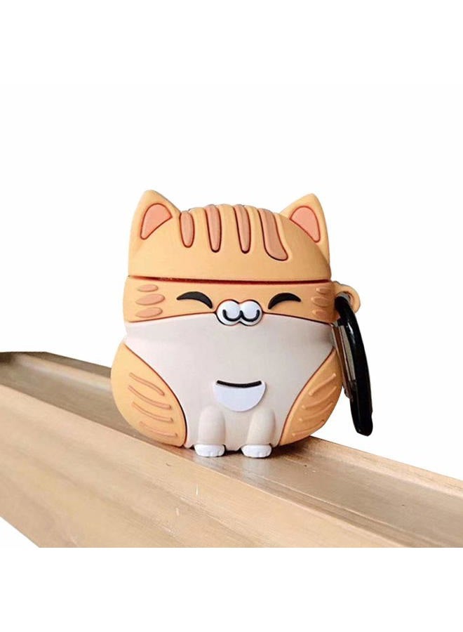 ELVRLA Earphone Case for AirPods Pro 3, Cute Sitting Smiling Happy Lucky Cat Case Soft TPU Silicone Case, Lovely Yellow Grey Kitty AirPods Pro 3 Cover Protective Skin Protector -Yellow - Image 1