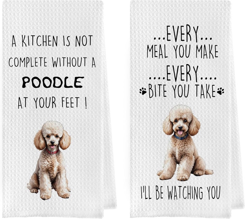 Geqtt Funny Poodle Dish Towels Set - Poodle Gifts Decorative Waffle Weave Kitchen Towels, Poodle Gifts Hand Tea Towels, Poodle Gifts for Women (16×24 Inches, Set of 2) - Image 1