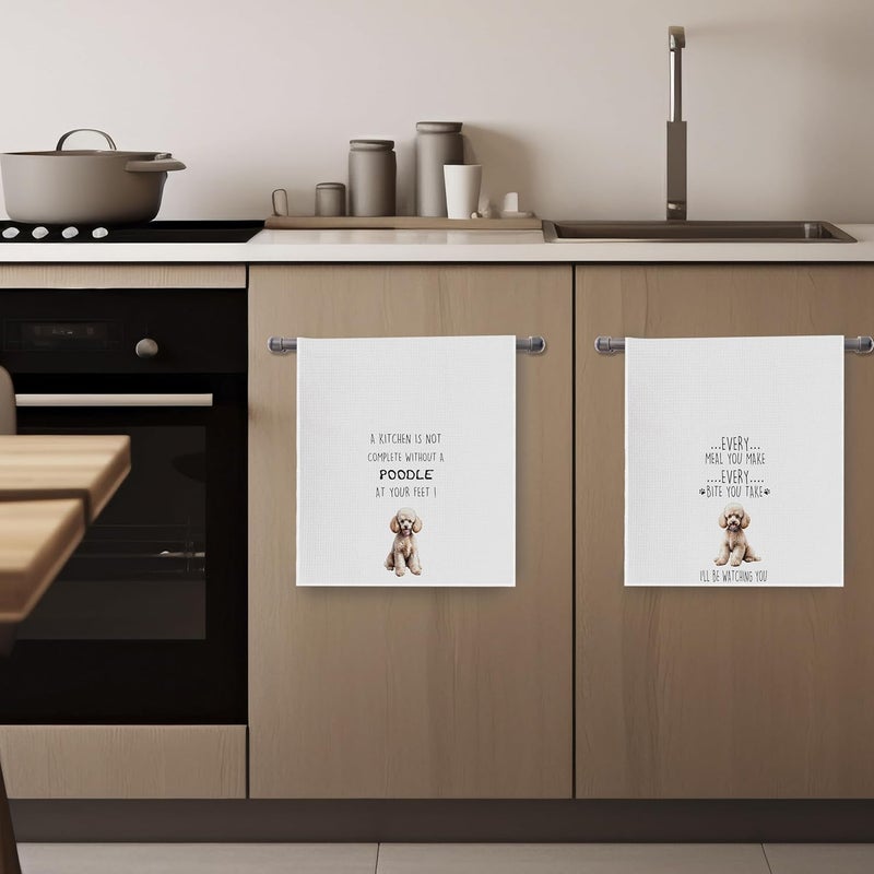 Geqtt Funny Poodle Dish Towels Set - Poodle Gifts Decorative Waffle Weave Kitchen Towels, Poodle Gifts Hand Tea Towels, Poodle Gifts for Women (16×24 Inches, Set of 2) - Image 5
