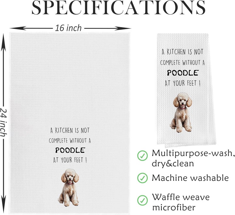 Geqtt Funny Poodle Dish Towels Set - Poodle Gifts Decorative Waffle Weave Kitchen Towels, Poodle Gifts Hand Tea Towels, Poodle Gifts for Women (16×24 Inches, Set of 2) - Image 2