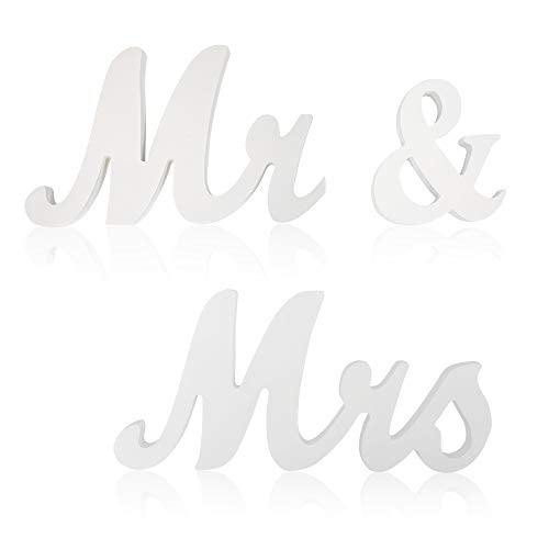 senover Mrs & Mr Sign Sweetheart Table Decorations - Letters for Wedding Photo Props, Party Banner Decoration (White) - Image 1