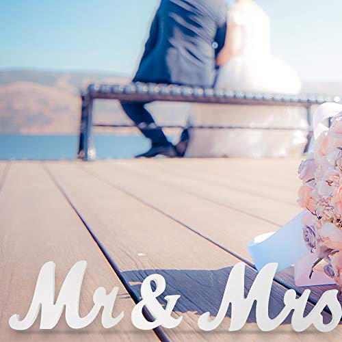 senover Mrs & Mr Sign Sweetheart Table Decorations - Letters for Wedding Photo Props, Party Banner Decoration (White) - Image 5