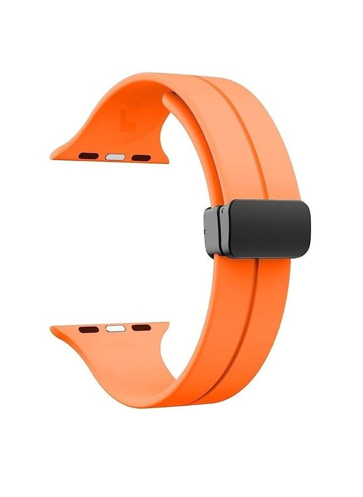Generic - For Apple Watch Series Nike+ Sports Edition 44/45mm D-Shape Magnetic Clasp Silicone Replacement Sport Wristband Band - Orange - Image 1