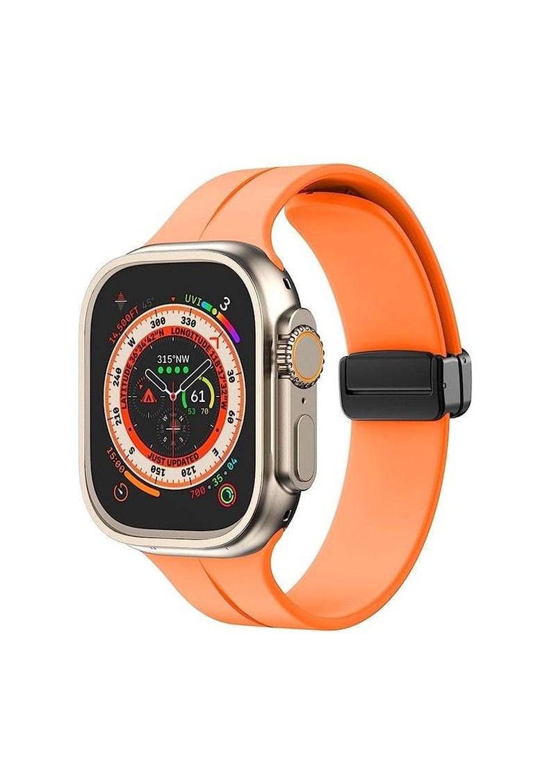 Generic - For Apple Watch Series Nike+ Sports Edition 44/45mm D-Shape Magnetic Clasp Silicone Replacement Sport Wristband Band - Orange - Image 1