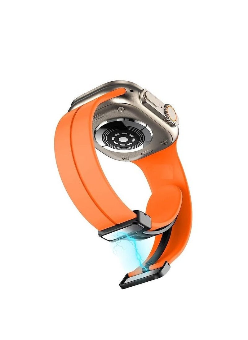 Generic - For Apple Watch Series Nike+ Sports Edition 44/45mm D-Shape Magnetic Clasp Silicone Replacement Sport Wristband Band - Orange - Image 1
