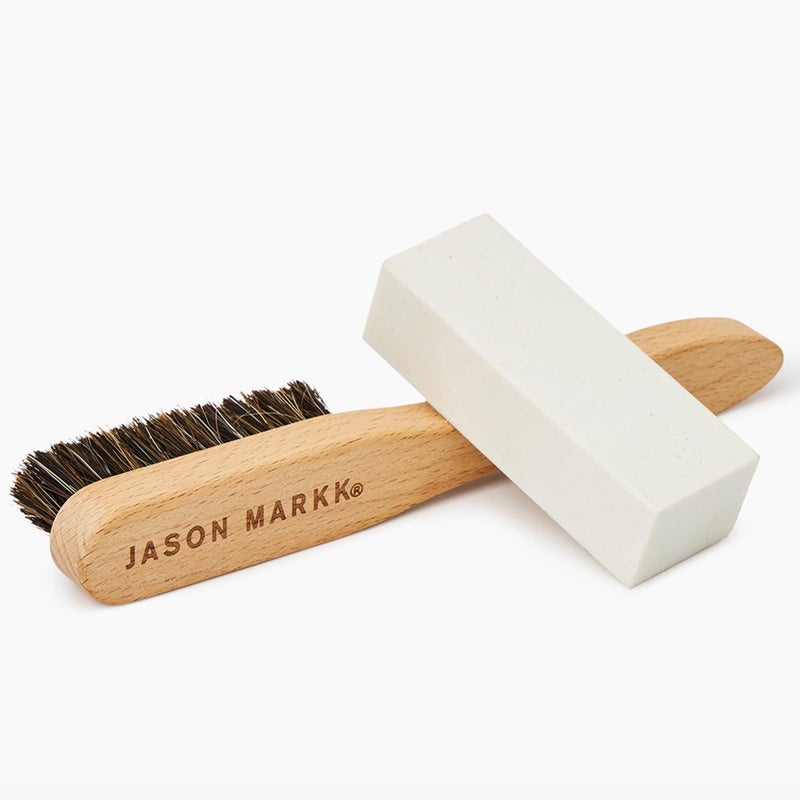 Jason Markk طقم تنظيف الجلود من جيسون مارك، منظف أحذية، مجموعة مكونة من 2 قطعة، فرشاة وممحاة للبقع، للعناية بالأحذية، مثالي للأحذية، آمن على الجلد، الجلود المدبوغة، النوبوك، القطن، والأقمشة المحبوكة - Image 1