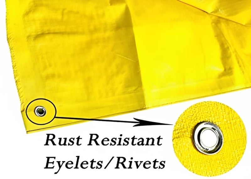 RK TRENDS RK Trends Tarpaulin Tirpal Tadpatri Tharpai Thadika with Aluminium Eyelets Multipurpose 130 GSM HDPE Febrics Yellow 12Ft x 8Ft  - Image 3
