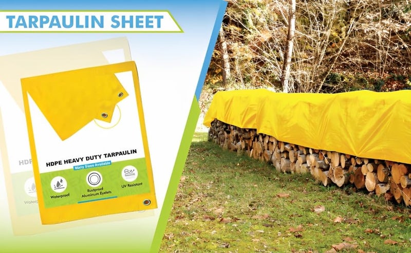 RK TRENDS RK Trends Tarpaulin Tirpal Tadpatri Tharpai Thadika with Aluminium Eyelets Multipurpose 130 GSM HDPE Febrics Yellow 12Ft x 8Ft  - Image 4