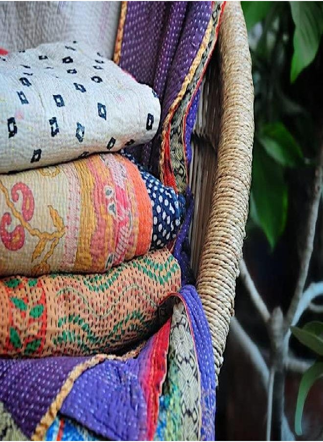 Generic - Vintage Cotton Kantha Quilts Indian Handmade Kantha Embroidered Bed Cover Assorted Kantha Bedspread - 55X85 (5), Twin - Image 1
