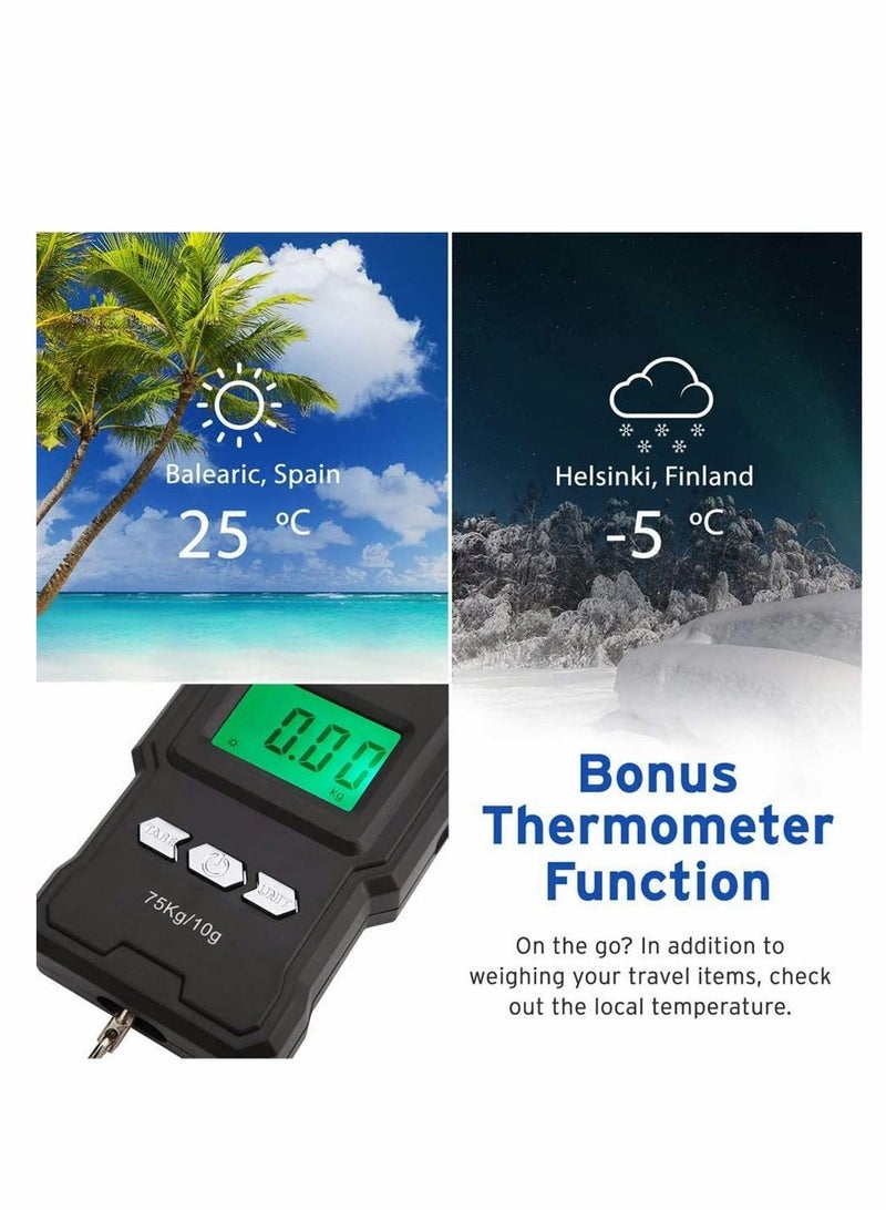 Excefore Portable Scales 75kg/165lb Portable Digital Luggage Scale with Tape Measure, Electronic Travel Weighing Scales for Hanging Suitcase (Temperature Reading) - Image 4