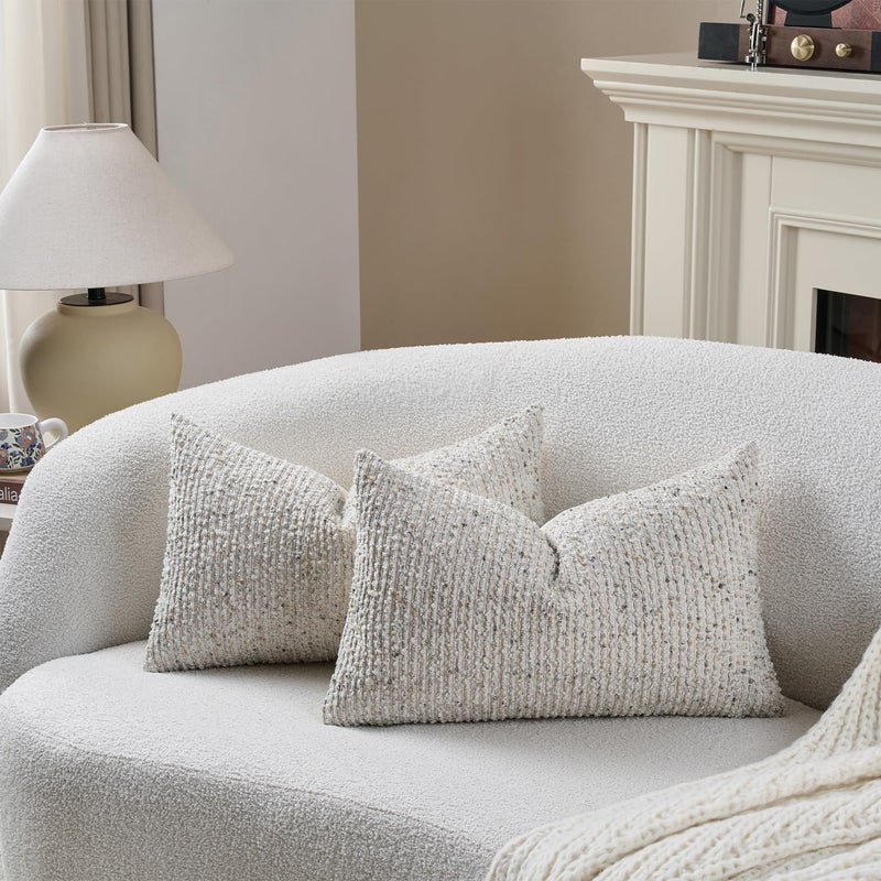 DEZENE Striped Throw Pillow Covers 12x20 Set of 2 Cream Grey Textured Boucle Chic Morden Boho Accent Farmhouse Rectangular Lumbar Decorative Couch Pillow Covers for Home Decor Bed Sofa Living Room - Image 5