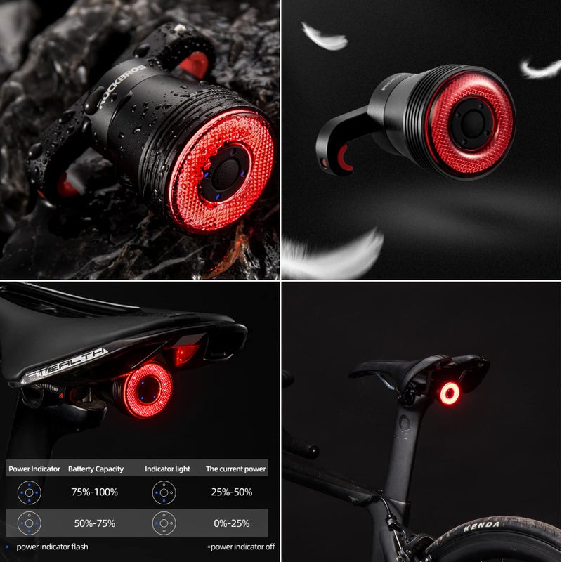 ROCKBROS Bike Tail Light Smart,Brake Sensing Bicycle Rear Lights for Night Ride,Ultra Bright LED Back Lights,Type C USB Rechargeable,IPX6 Waterproof,Cycling Safety Taillight Accessories - Image 5