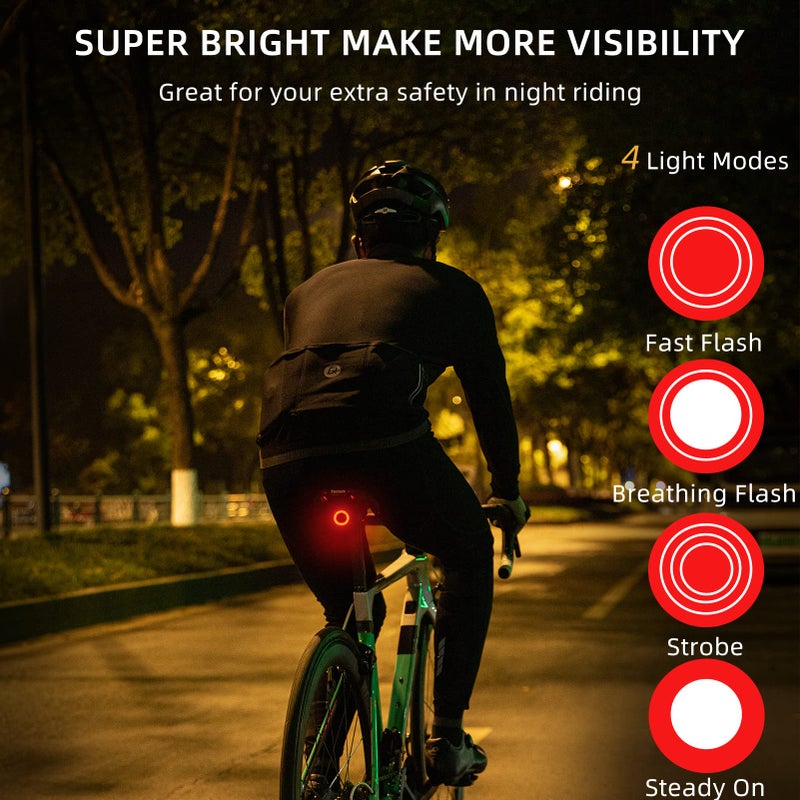 ROCKBROS Bike Tail Light Smart,Brake Sensing Bicycle Rear Lights for Night Ride,Ultra Bright LED Back Lights,Type C USB Rechargeable,IPX6 Waterproof,Cycling Safety Taillight Accessories - Image 4
