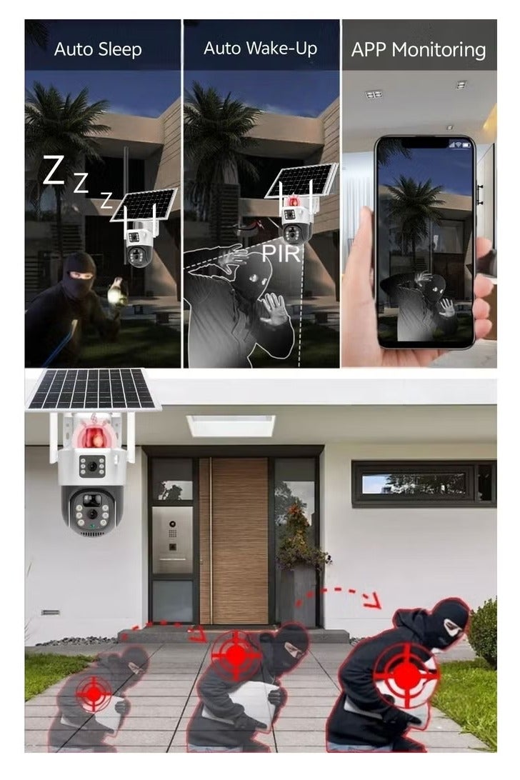 Generic 4MP Solar Camera 4G Sim PTZ Cameras Outdoor Dual Lens IP Camara Solar Panel CCTV Security Built in Battery PIR Cam (With 64GB SD Card) - Image 5