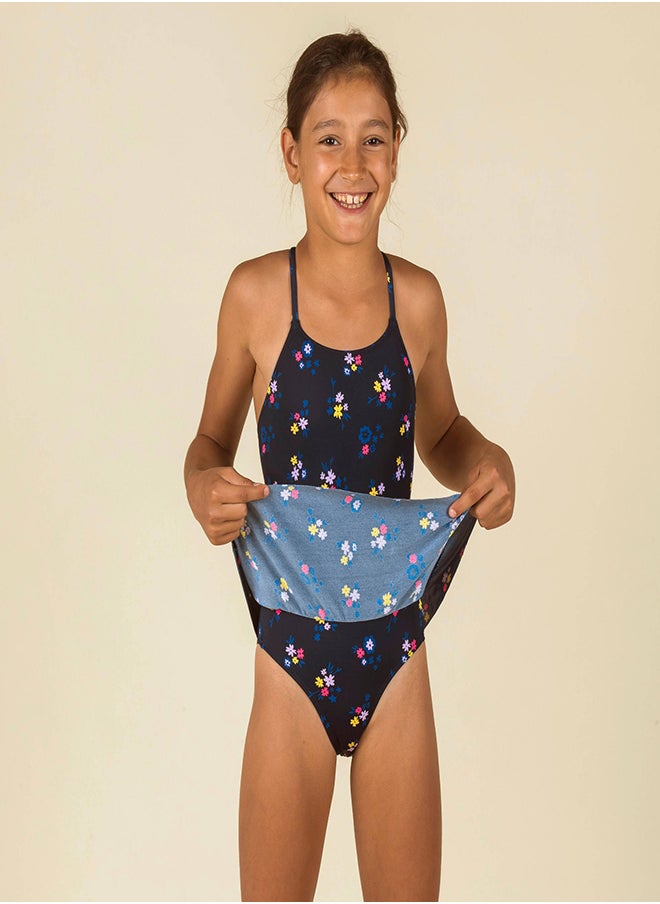 NABAIJI NABAIJI by DECATHLON, Girls One-Piece Lila Navy Swimsuit with Skirt Lily Stylish & Stretchable Navy  - Image 2
