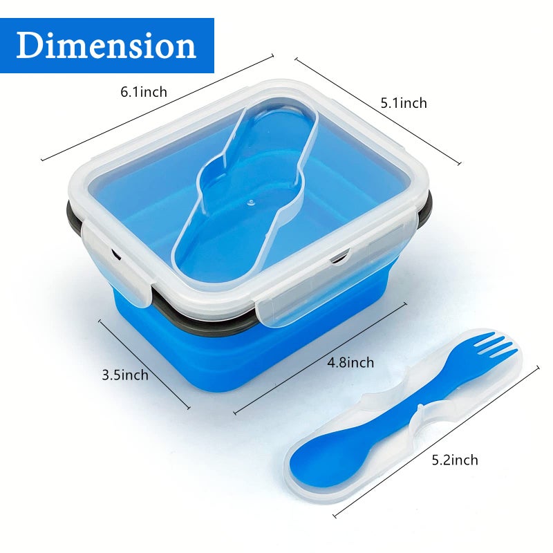 Lunbengo Small Silicone Collapsible Snacks Container with lid and 2 in 1 Spoon & Fork  Food Grade Silicone Bento Lunch Container  For Leftovers Meal Prep  Microwave/Freezer/Dishwasher Safe  700ml - Image 2