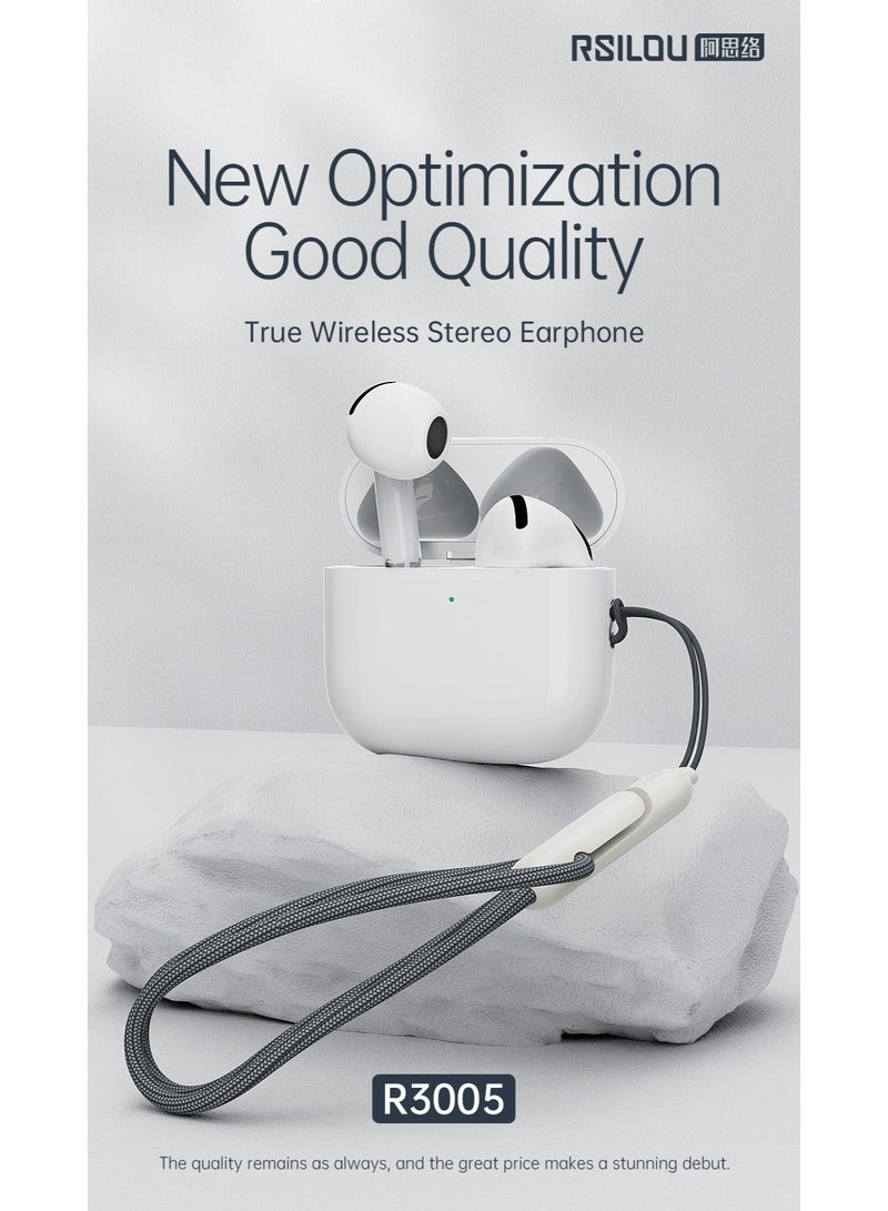 RSILOU - R3005 True Wireless Stereo Earphones – 13mm Oversized Drivers, Bluetooth V5.3, Type-C Fast Charging, 5.5 Hours Playback (Up to 26 Hours with Case), Deep Bass & Clear Sound – White - Image 3