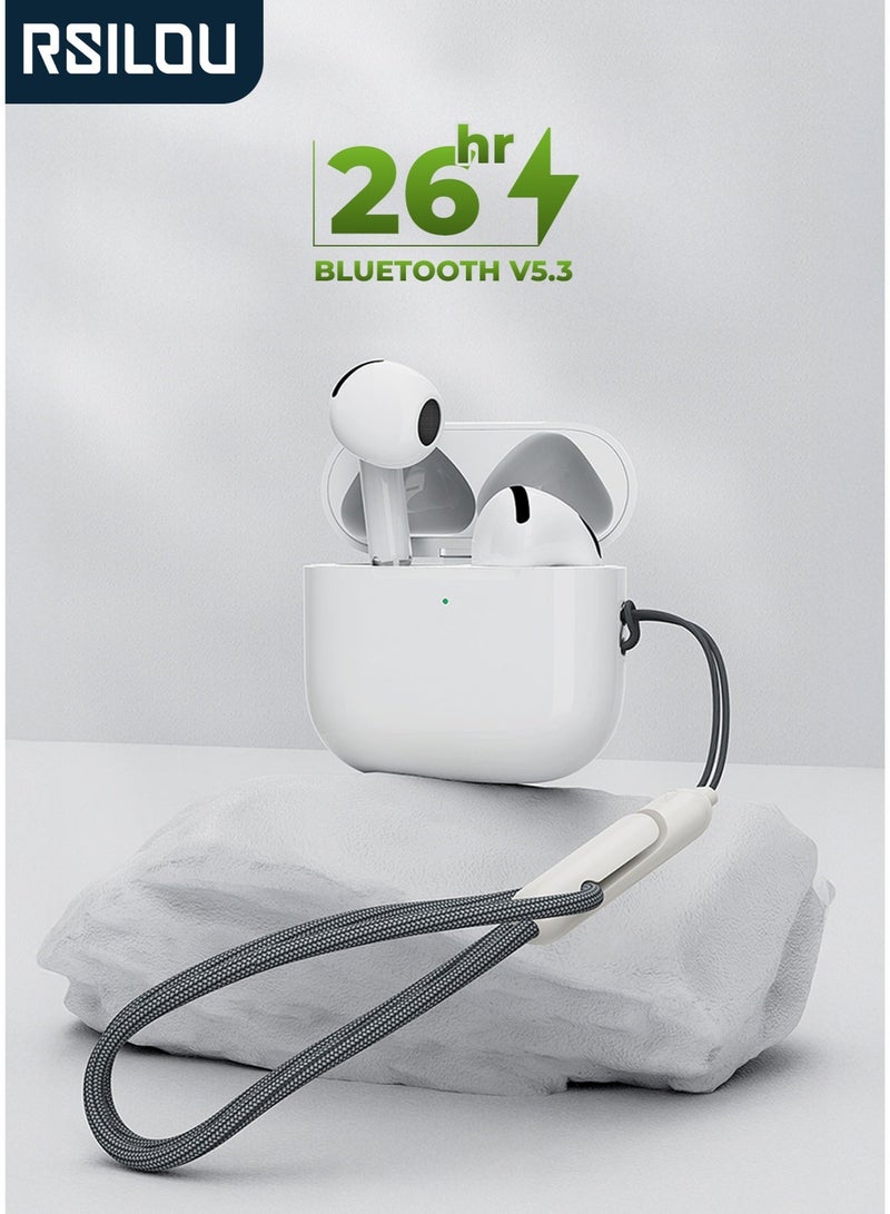 RSILOU - R3005 True Wireless Stereo Earphones – 13mm Oversized Drivers, Bluetooth V5.3, Type-C Fast Charging, 5.5 Hours Playback (Up to 26 Hours with Case), Deep Bass & Clear Sound – White - Image 1