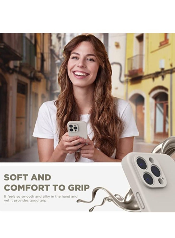 ELTRAZONE iPhone 14 Pro Max Case with Screen Protector, (with Camera Protection + Soft Microfiber Lining) Liquid Silicone Phone Case, Stone - Image 4