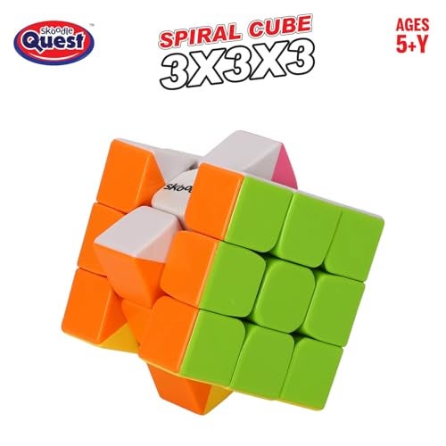 Skoodle Quest Spiral Stickerless Cube 3X3X3 with Transparent Case| Fast & Smooth Speedcube Puzzle | Stress Buster & Brain Teaser for Kids & Adult | Anti-Pop & Durable | Multi - Image 3