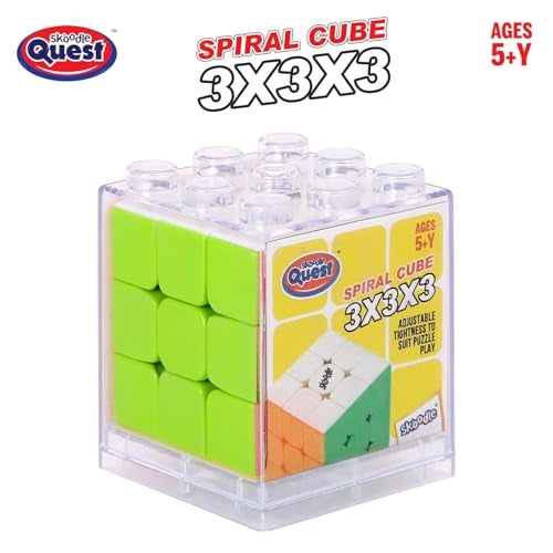 Skoodle Quest Spiral Stickerless Cube 3X3X3 with Transparent Case| Fast & Smooth Speedcube Puzzle | Stress Buster & Brain Teaser for Kids & Adult | Anti-Pop & Durable | Multi - Image 2