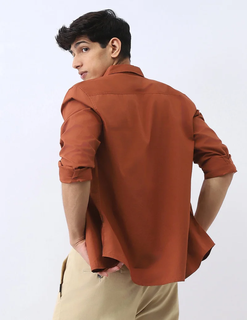 Urbano Fashion  Urbano Fashion Men's Rust Cotton Full Sleeve Regular Fit Casual Solid Shirt  | Best Price UAE