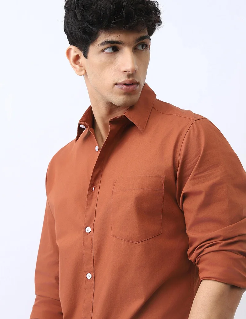 Urbano Fashion  Urbano Fashion Men's Rust Cotton Full Sleeve Regular Fit Casual Solid Shirt  | Best Price UAE