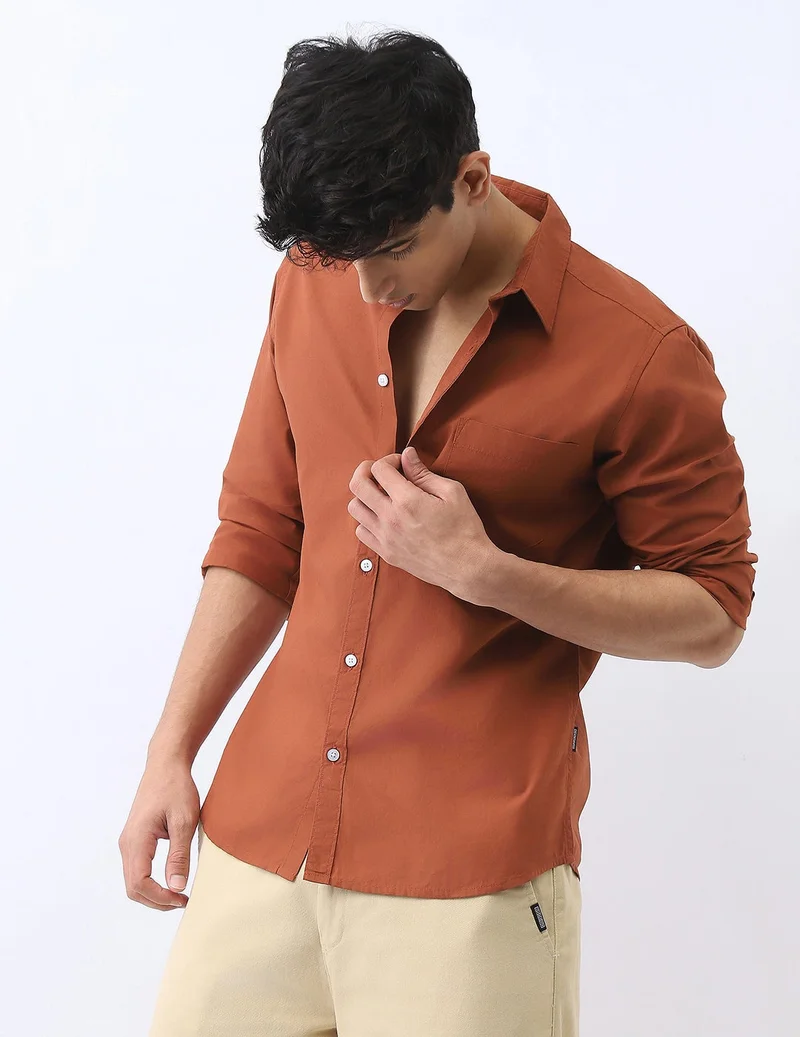Urbano Fashion  Urbano Fashion Men's Rust Cotton Full Sleeve Regular Fit Casual Solid Shirt  | Best Price UAE